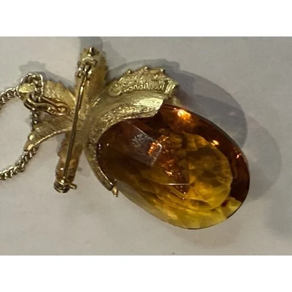 SARAH COVENTRY AUTUMN HAZE PINEAPPLE AMBER STONE BROOCH PENDANT NECKLACE MCM EU - Picture 7 of 11